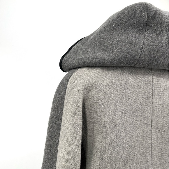 J Crew Nello Gori Stadium Cloth Hooded Coat Sz 2 Gray Colorblock Leather Trim - Picture 5 of 6